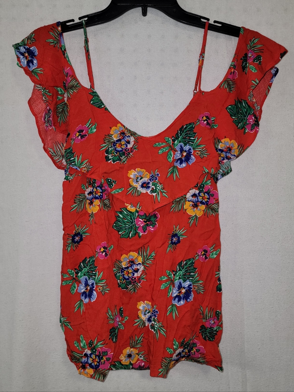 Red Floral Ruffle Sleeve Women's Top Size Small